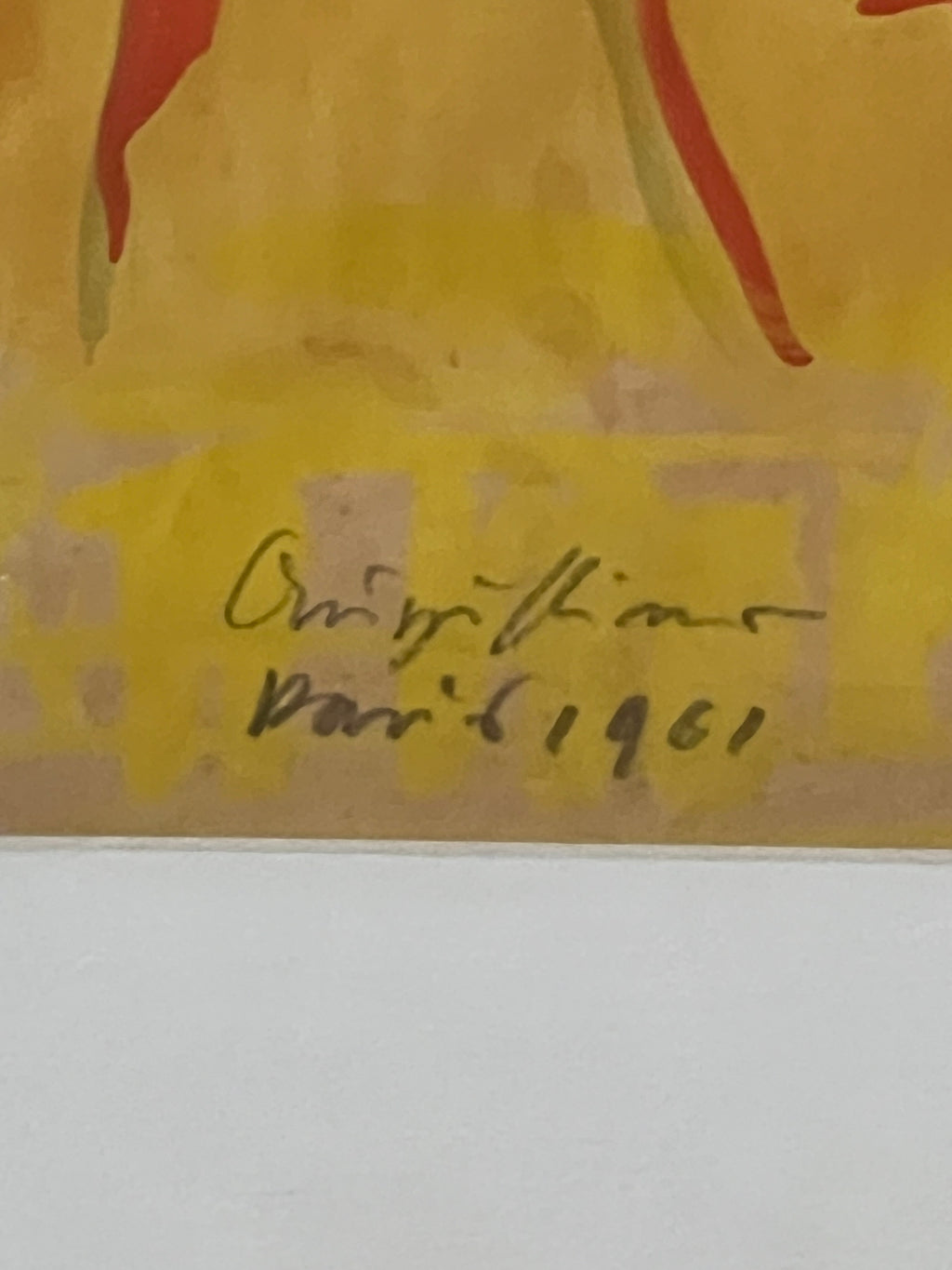 Werner Augustiner: Gemälde (Gouache auf Papier) "Prostituierte beim Händewaschen mit Katze", signiert und datiert, Paris 1961, verglast und gerahmt