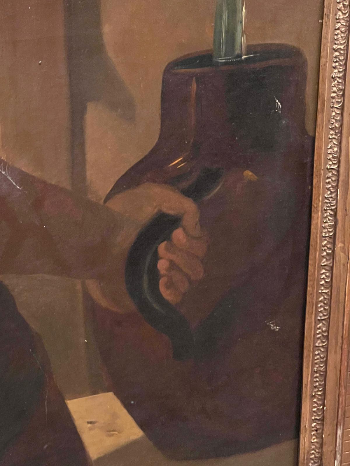 Großes Gemälde Öl auf Leinwand "Süditalienerin am Brunnen", schöner vergoldeter Rahmen, signiert "Rocco", um 1860