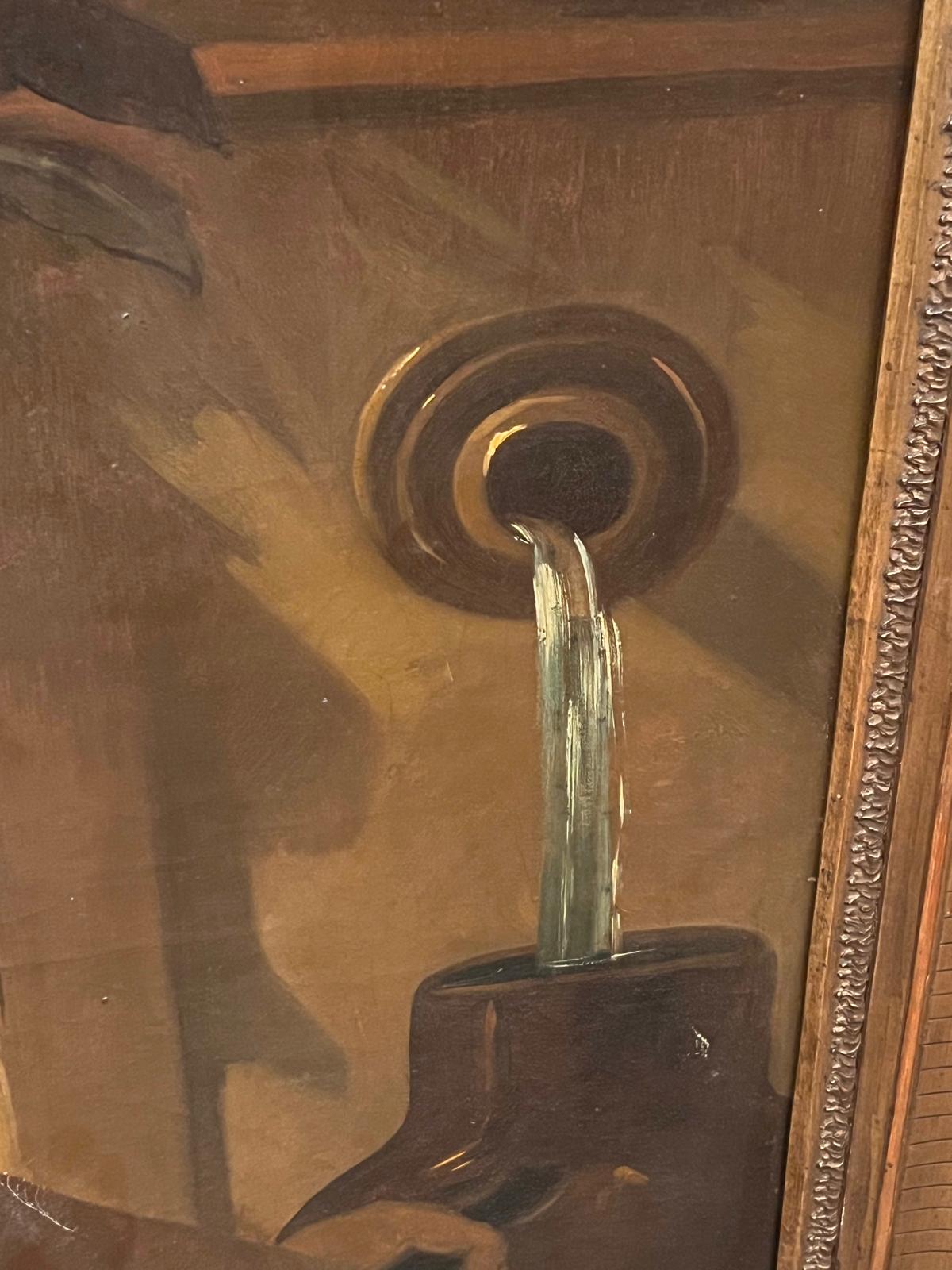 Großes Gemälde Öl auf Leinwand "Süditalienerin am Brunnen", schöner vergoldeter Rahmen, signiert "Rocco", um 1860
